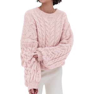 PRETTYGARDEN Womens Oversized <b>Cable</b> Knit Long <b>Sleeve</b> Crewneck Sweater Chunky Pullover Loose Outfit for Winter Fall 2025 XS Size - Product Image 3