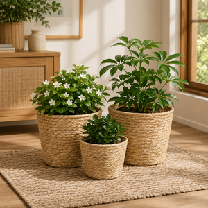 Cesta de mimbre tejida a mano al por mayor con asa y forro, maceta de almacenamiento natural, decoración rústica para interiores y exteriores para el hogar y la oficina - Product Image 1
