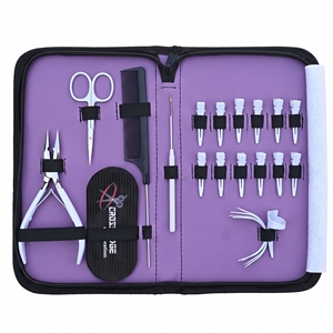 Kit d'accessoires pour extensions capillaires : Pince à sertir en acier inoxydable, Démonte-perles, Crochet à boucle, Mini-ciseaux, Peigne à queue et Aiguille - Product Image 1