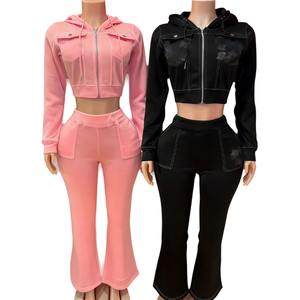 Ensemble de survêtements à capuche zippé et pantalon de jogging avec fermeture éclair, ensemble de survêtements deux pièces personnalisés pour femmes, vêtements streetwear, fabricants - Product Image 1