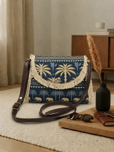 Sac fourre-tout en rotin tressé avec franges palmiers, sac à bandoulière pour la plage et les voyages - Product Image 3