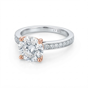 Bague fine en argent 925 avec diamant taille ronde, alliance de fiançailles, ton or/or rose, bijoux de mariage à quatre griffes - Product Image 2