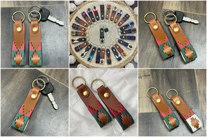 Western Style Genuine Leather Keychain Handmade With Woven Pattern Durable <b>Key</b> <b>Ring</b> <b>Custom</b> Leather <b>Key</b> Holder For Men Women - Product Image 3