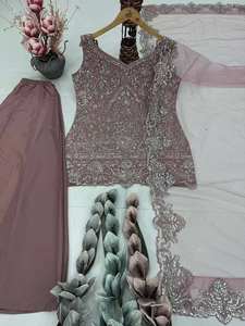 TENNECY Salwar Kameez 3 Pièces Réversible Anti-Plis pour Femme, Tenue de Soirée Mariage, Designer, en Georgeet Brodé de Paillettes - Product Image 3