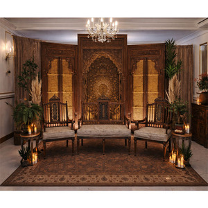 ฉากหลังงานแต่งงานสไตล์วินเทจแบบฮาเวลี ซื้อแผงไม้แบบสั่งทำได้ แรงบันดาลใจจากมughal  แผงไม้สไตล์โบราณสำหรับงานแต่งงานมุสลิม สหรัฐอเมริกา - Product Image 1