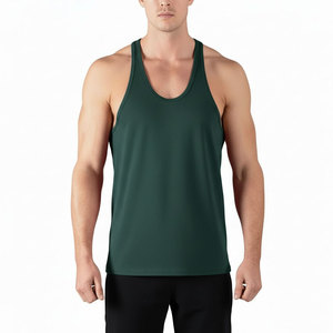 Men's Solid Green Tank Top O-Neck Sleeveless Breathable Knitted 100% Polyester Quick Dry Front Logo Casual Fitness <b>Vest</b> - Product Image 2