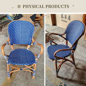 Chaise de salle à manger en rotin naturel de style bistrot français, cadre en rotin PE, dossier antique, fabrication artisanale, imperméable, résistant aux UV, pour l'extérieur - Product Image 4