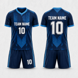 Uniforme de Fútbol Personalizado por Sublimación, Conjunto de Camiseta y Pantalones Cortos, Rojo, Azul y Blanco, con Nombre y Número del Jugador - Product Image 1