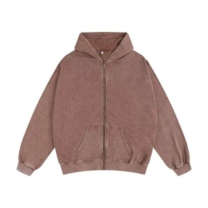 Sudadera con capucha OEM oversize con cremallera, estilo streetwear, lavado ácido, vintage, con logo personalizado, efecto desgastado por el sol, azul, 100% algodón polar, ecológica. - Product Image 1