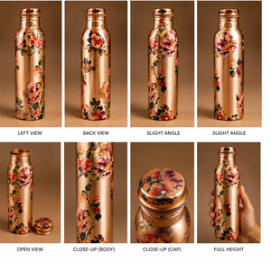 Botella de Agua de Cobre Puro con Estampado Floral, Botella Ayurvédica Hecha a Mano por Diseñadores, Botella Reutilizable a Prueba de Fugas, Ecológica - Product Image 5