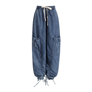 Jeans en denim taille haute pour femmes, coupe droite, sexy, avec logo personnalisé, service OEM, prix abordable, pantalon en denim sur mesure - Product Image 3