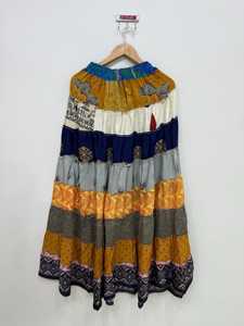 <b>Boho</b> Patchwork <b>Maxi</b> <b>Skirt</b> For Women, Silk Patchwork Tiered Midi <b>Skirt</b>, Elastic Waist <b>Skirt</b>, <b>Boho</b> Festival <b>Skirt</b>, Gift For Her - Product Image 5