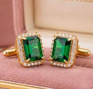 Boutons de manchette en pierre vert émeraude, finition dorée polie, bijoux de luxe pour mariage, affaires, occasions formelles, cadeau pour homme - Product Image 3