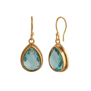 Boucles d'oreilles pendantes en topaze bleue suisse, plaquées or 18 carats, faites à la main, résistantes au ternissement, délicates, bijoux personnalisés, cadeau R - Product Image 3