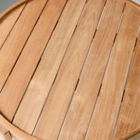 Table basse ronde moderne en teck avec plateau à lattes et base en bois massif imperméable