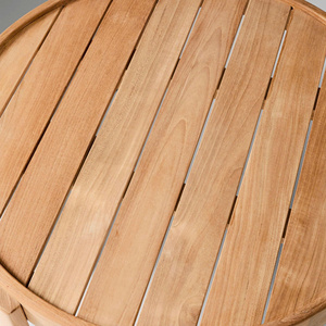Mesa de Centro Redonda Moderna de Madera de Teca con Tablero de Listones y Base de Madera Maciza Impermeable - Product Image 3