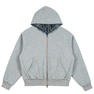 Sudadera Unisex Gris con Capucha y Bolsillos con Cremallera, Forro de Patchwork, Corte Regular, Ropa Casual de Invierno, 100% Algodón, Tejido de Felpa - Product Image 4