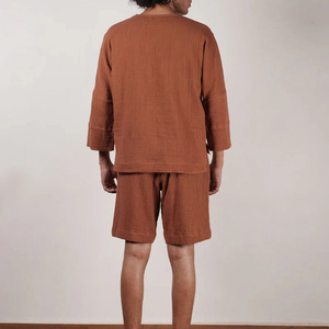 Ensemble chemise et short en tricot uni pour homme, couleur rouille, décontracté, pour l'été - Product Image 2