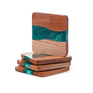 Eco Friendly Wholesale Insulated Square Acacia Wood Epoxy Resin <b>Coaster</b> for Beverage Cups <b>Beer</b> Coffee Resin <b>Coaster</b> with Stand - Product Image 4