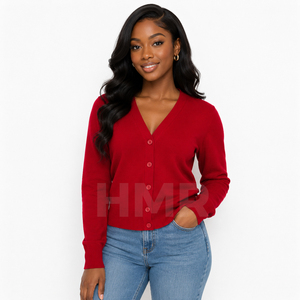 HMR Sorority Sisterhood Acrylic <b>Red</b> <b>Cardigan</b> Embroidered Winter Eco-Friendly Ladies Solid Color Button Front - Product Image 3