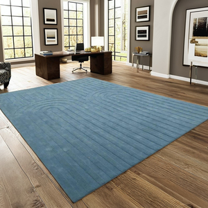 Tapis en laine touffeté de luxe moderne fait à la main, tapis géométrique en relief bleu pour la maison et le pique-nique, ensembles de tapis lavables - Product Image 1