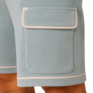 Sage Green And Beige Mens <b>T</b> <b>Shirt</b> Shorts Set Crew Neck Short Sleeve Pocket Top Cargo Drawstring Shorts Casual Sportswear Summer - Product Image 6