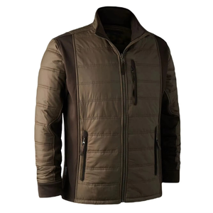 Unisex Olive Green Camouflage Print Front Logo Quilted Soft <b>Shell</b> Full Sleeve Windproof Hunting Jacket Winter Outerwear - Product Image 1