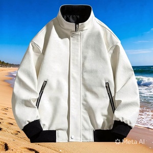 OEM Service Customized Logo <b>Men</b> Winter High Street Bomber <b>Jacket</b> Casual Windbreaker Fashionable Genuine <b>Leather</b> Stand Collar Bir - Product Image 3