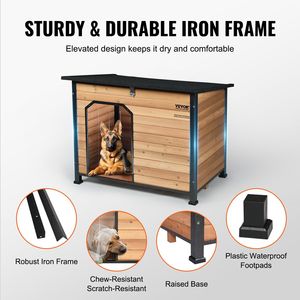 Medio-grande casa per cani all'aperto con pavimento sopraelevato impermeabile Anti-morso legno e ferro telaio tetto aperto Design per animali domestici - Product Image 3