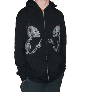 Sudadera con Capucha Negra para Hombre, Diseño de Calaveras con Pedrería, Cierre de Cremallera, Estilo Gótico, Corte Regular, Ropa de Otoño - Product Image 5