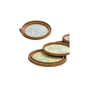 Handmade Mother Of Pearl <b>Serving</b> <b>Tray</b> <b>Black</b> MOP Inlaid Decorative Ottoman <b>Tray</b> Elegant Wood Mosaic Home Decor Platter For Sale - Product Image 4