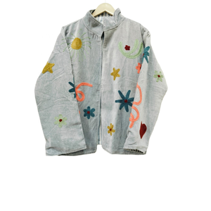 Blazer Reversible de Terciopelo y Algodón para Mujer, Ecológico, Manga Larga, Primavera, Logotipo Personalizado, Talla XL, Estilo Prairie Chic, Estampado Floral - Product Image 1