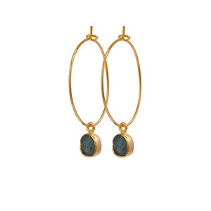 Natural <b>Emerald</b> May Birthstone Gemstone <b>Hoop</b> <b>Earrings</b> Brass Gold Plated Cute Handmade Lightweight Fashion Jewelry - Product Image 2