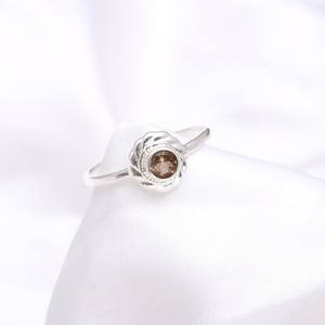 Quartz fumé naturel Art Déco en argent sterling 925 de haute qualité certifié IGI, minimaliste, élégant, délicat, pierre brune pour femme - Product Image 2