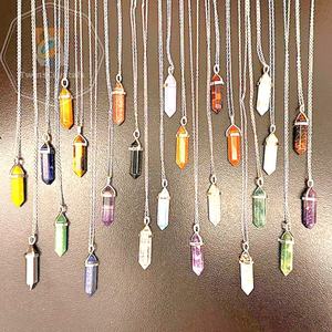 Collier avec pendentif en cristal naturel hexagonal, chaîne à maillons, plaqué argent, bijoux classiques unisexes, mode, vie quotidienne - Product Image 1