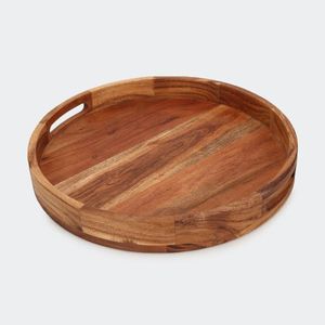 Plateau de service rond classique en bois massif avec finition polie, construction durable pour les occasions de mariage - Product Image 6