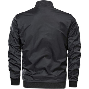 Blouson bomber noir pour homme, fermeture éclair, coupe-vent, décontracté, polyester uni, vêtement d'extérieur pour l'automne - Product Image 2