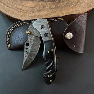 Cuchillo de Bolsillo Burraq OEM Personalizado, Hecho a Mano, Multifuncional, de Acero de Damasco, 8 Pulgadas, con Funda de Cuero, Regalo de Aniversario para Padrinos de Boda - Product Image 5