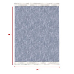 Plaid en coton 100% bleu, doux et de qualité supérieure, avec franges, design écologique, grande taille, pour canapé. - Product Image 6