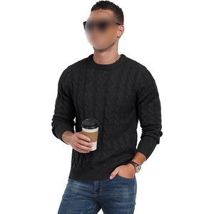 LEAFITS Men's Winter Viscose/Cotton Cable Knit <b>Pullover</b> <b>Sweater</b> Crew Neck Full Sleeve Standard Knitted Solid Color Warm Front - Product Image 4