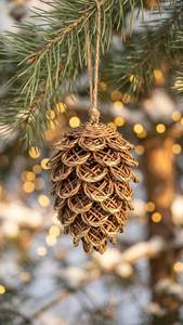 Décoration de Noël en rotin en gros, ornements suspendus en forme de pomme de pin, tissés à la main, pour la décoration de table des fêtes - Product Image 3