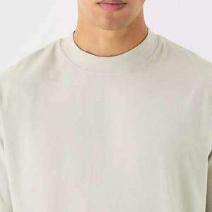 <b>Mens</b> Cream Crew Neck Oversized T-<b>Shirt</b> Short Sleeve Loose Fit Basic Top Custom Logo OEM ODM Wholesale Apparel - Product Image 2