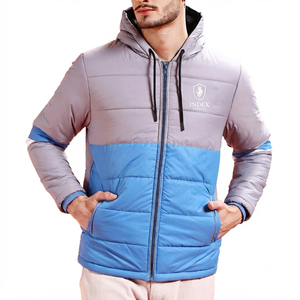 Veste matelassée à capuche pour homme Index Apparel, coloris gris et bleu, hiver, décontractée, fermeture éclair sur le devant, coupe-vent, rembourrage épais en polyester - Product Image 1