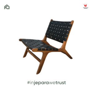 Chaise longue en teck écologique moderne faite à la main de qualité supérieure, avec revêtement en cuir tressé noir, pour salon, hôtellerie, résidence - Product Image 3