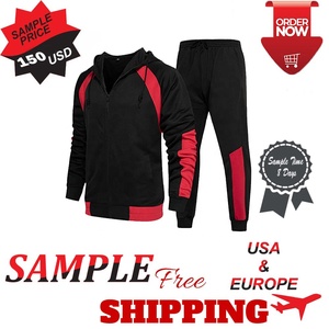 Conjunto Deportivo Negro y Rojo para Hombre, 100% Algodón, Sudadera con Cierre, Pantalones Jogger, Ropa Deportiva Transpirable - Product Image 6