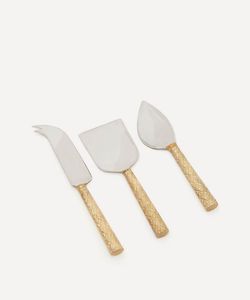 Golden Cheese Knife <b>Set</b> With Twisted Handles And Stone Accents Durable Metal Cheese Tools For Serving - Product Image 2