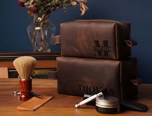 Custom Hand Stitched Genuine Leather <b>Toiletry</b> <b>Bag</b> Vintage Travel Dopp Kit <b>Men</b> Waterproof Shaving Wash Case LYG-0196 - Product Image 3
