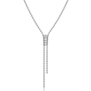 สร้อยคอทองคำ 14K สีโรสโกลด์ ประดับลูกปัดทรงกลม ดีไซน์ Y-Drop Lariat พร้อมพู่ห้อย สร้อยคอแฟชั่นสำหรับผู้หญิง - Product Image 4