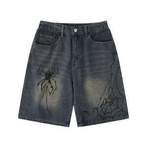 Pantalones cortos de mezclilla para hombre, estilo vintage, lavados, de secado rápido, impermeables, transpirables, de cintura alta, con cordón, informales, para verano, estilo urbano. - Product Image 1