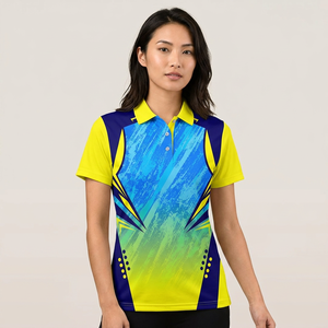 <b>Men's</b> Short Sleeve Polo Shirt Geometric Print Blue Yellow Quick Dry Knitted Polyester Sporty Fit - Product Image 2